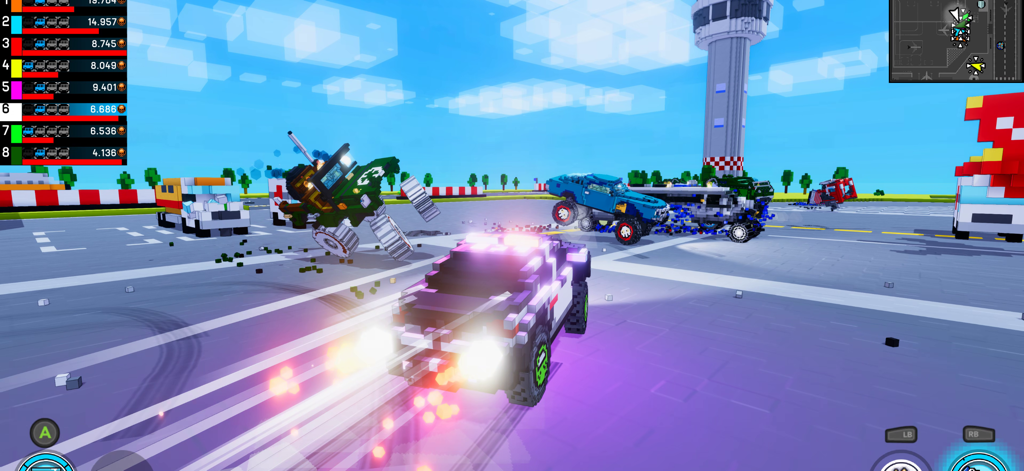 Carnage: Battle Arena - Action-packed car combat in Carnage Battle Arena featuring blocky voxel graphics and vehicle destruction