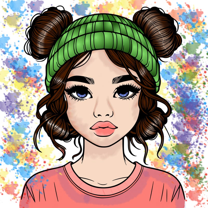 realistic girl with buns in her hair with a beanie on