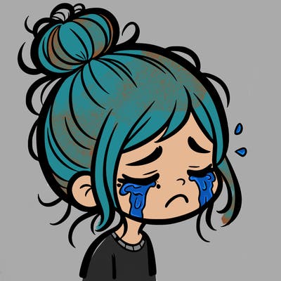 crying girl with a messy bun