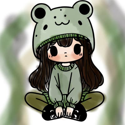 a girl wearing a frog hat and some frog socks