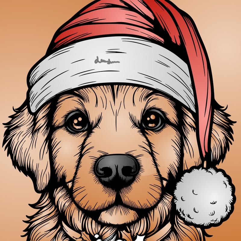 realistic dog with a christmas hat