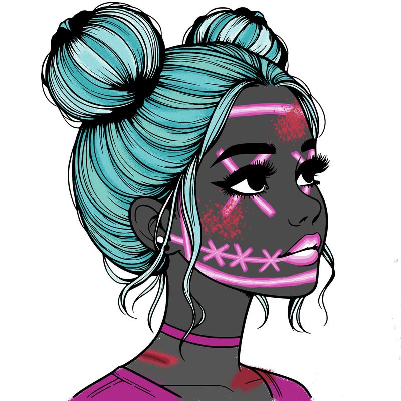 realistic girl with buns on the top of her head