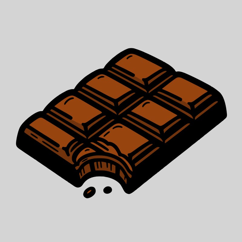 chocolate bar with bite taken out of it