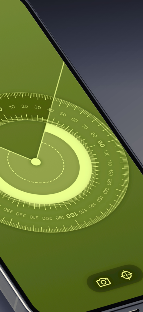 Protractor - Angle Measure - Digital protractor interface on a smartphone screen showing a circular angle measurement tool with a green background.