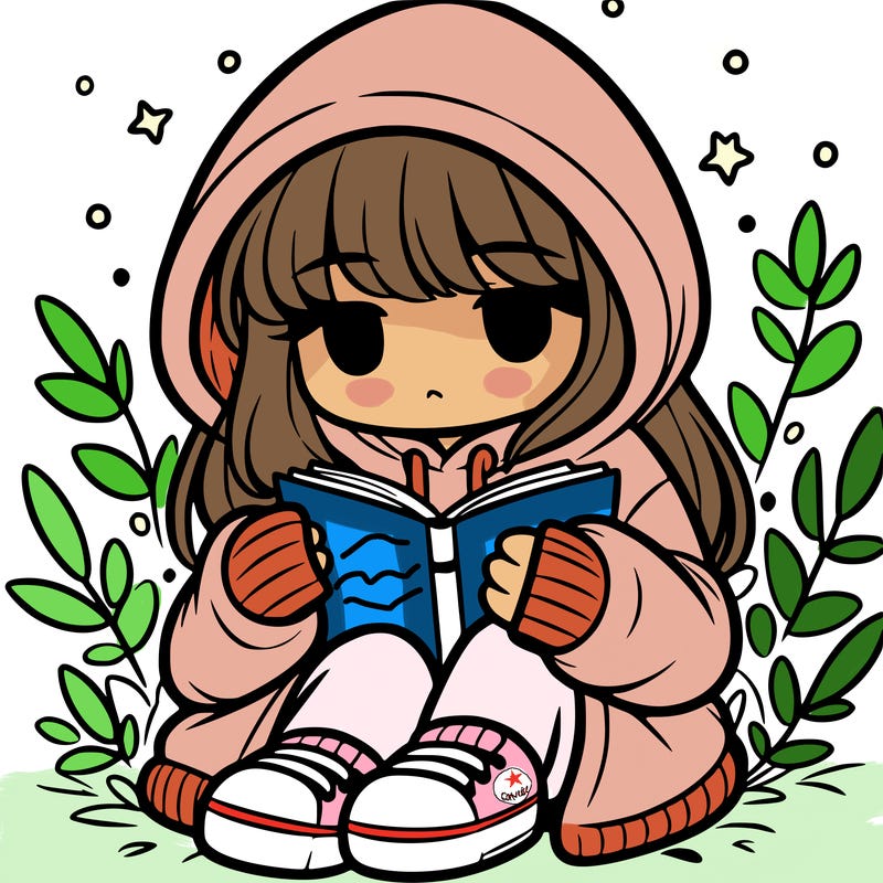 girl in oversized hoodie reading a book