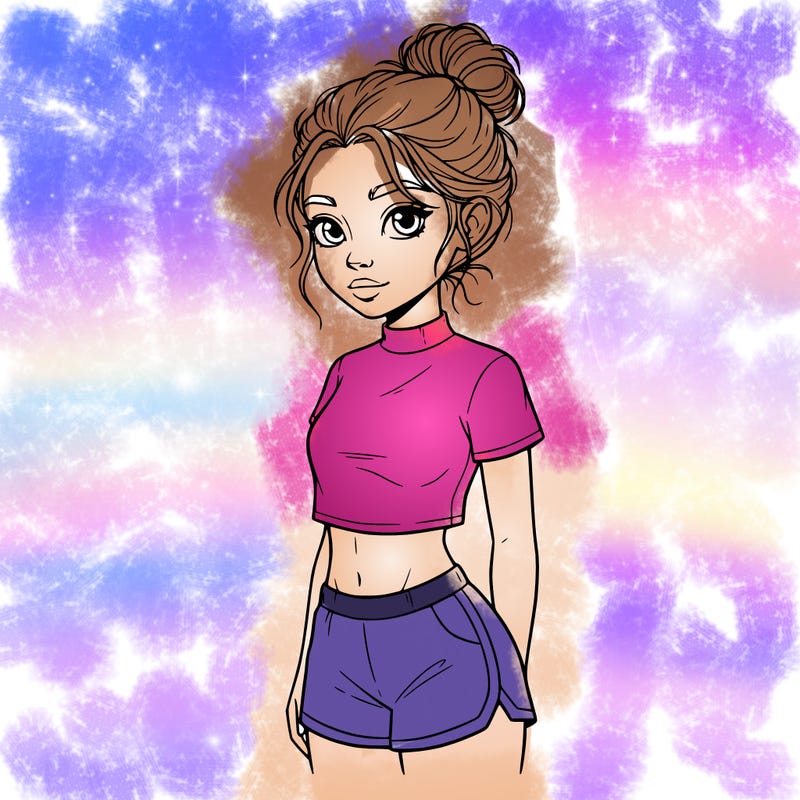 cute teen girl with high top shirt and shorts