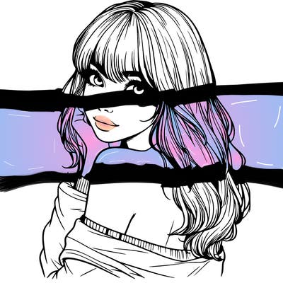 realistic girl with bangs looking over her shoulder