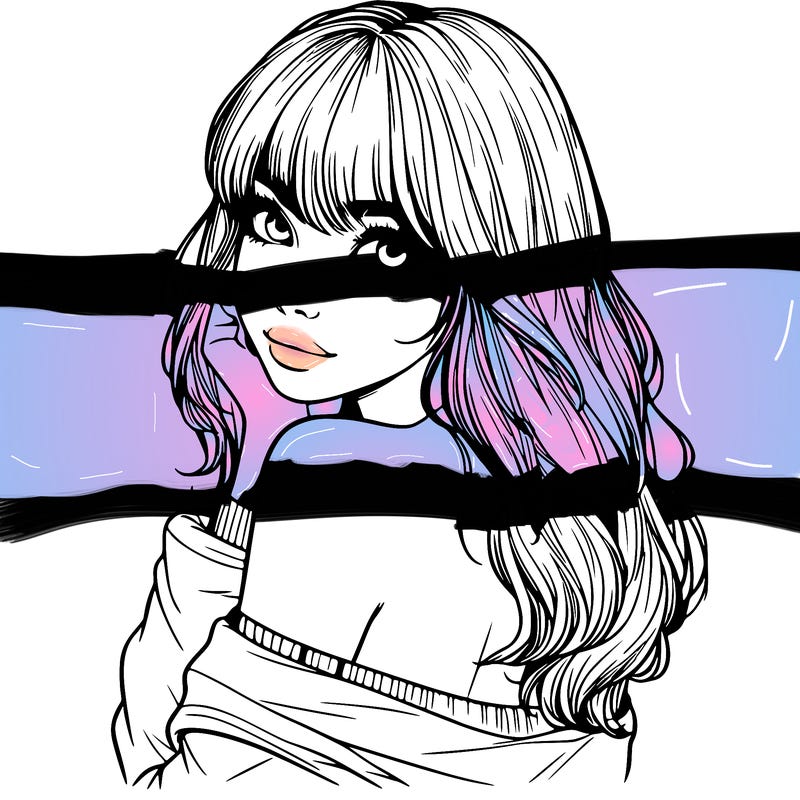 realistic girl with bangs looking over her shoulder