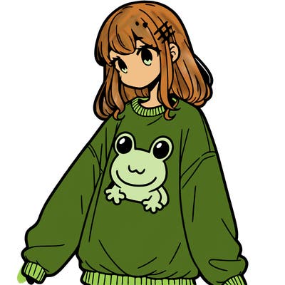 girl wearing frogging sweatshirt