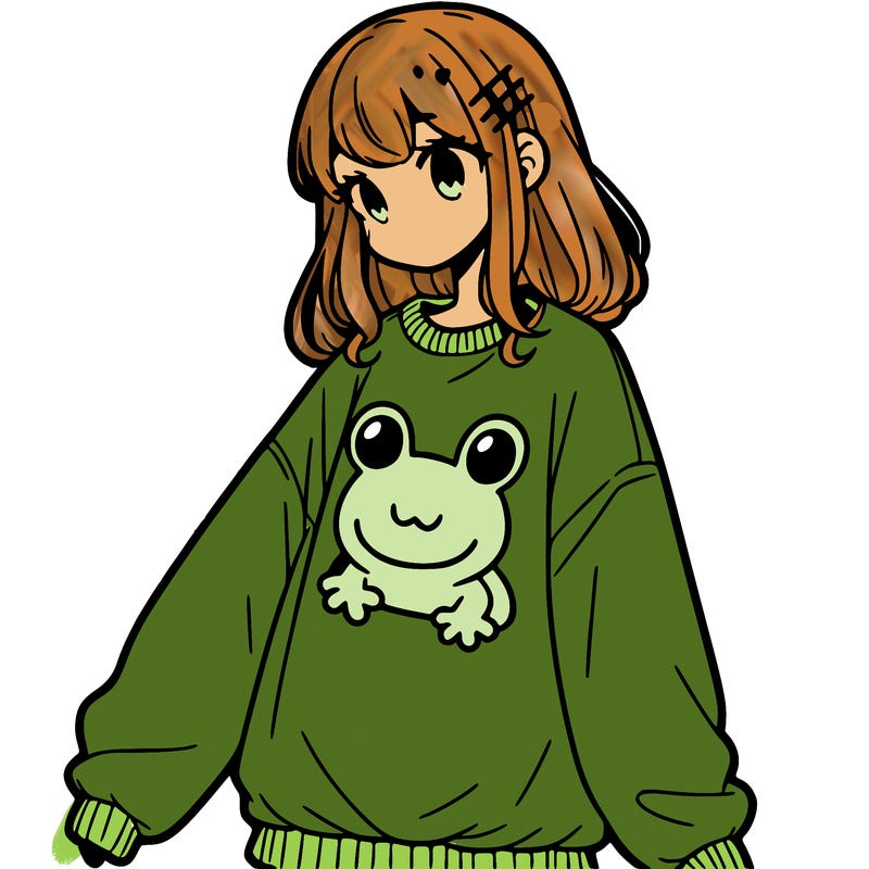 girl wearing frogging sweatshirt