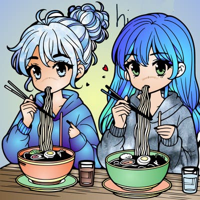 girls eating ramen