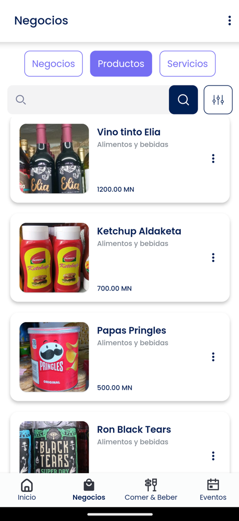 La Lupa App - La Lupa mobile app screen showing a list of products for sale with prices and images
