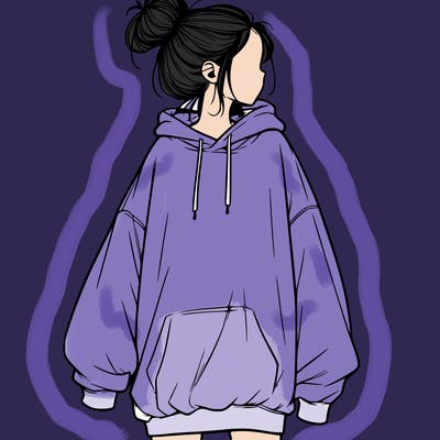 realistic girl with a oversized sweatshirt on and a bun