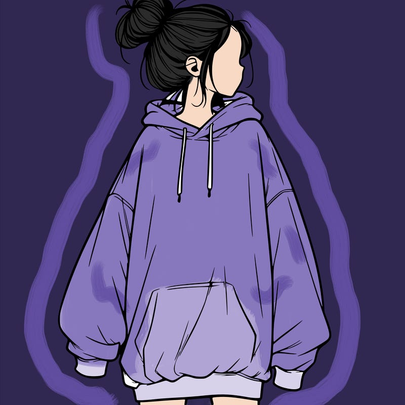 realistic girl with a oversized sweatshirt on and a bun