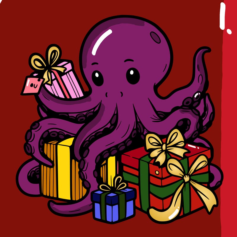 an octopus wrapping gifts