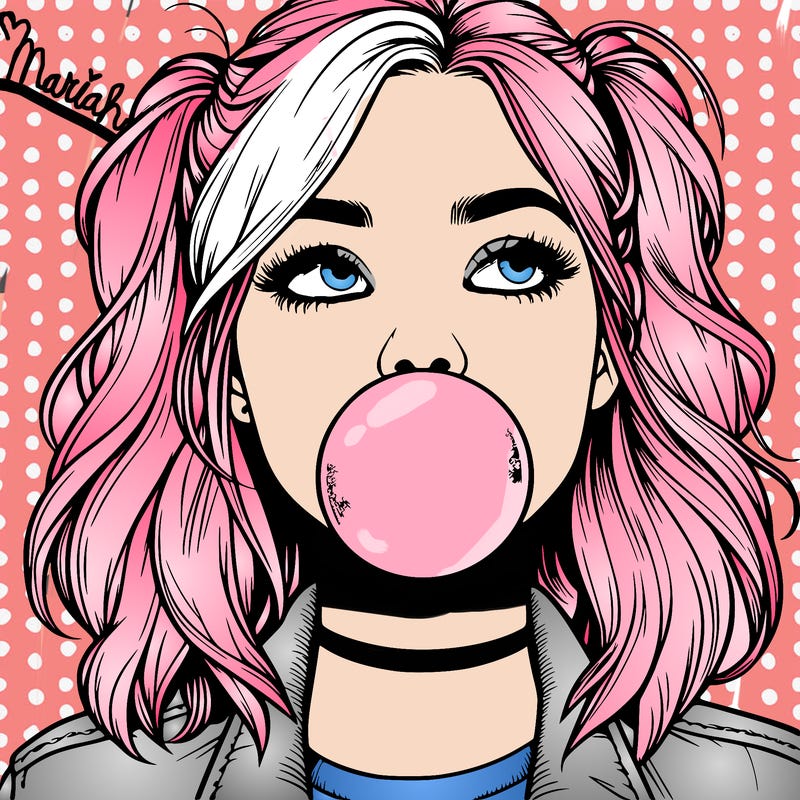 realististic girl blowing bubble -gum