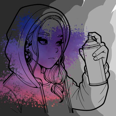 a realistic girl, spray painting