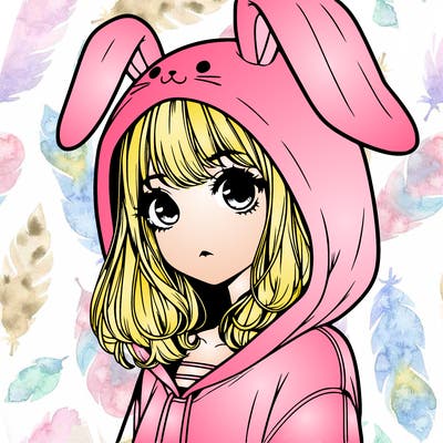 realistic girl wearing a bunny hoodie
