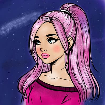 realistic girl with a high ponytail