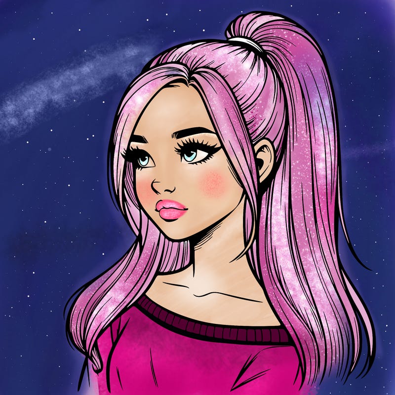 realistic girl with a high ponytail