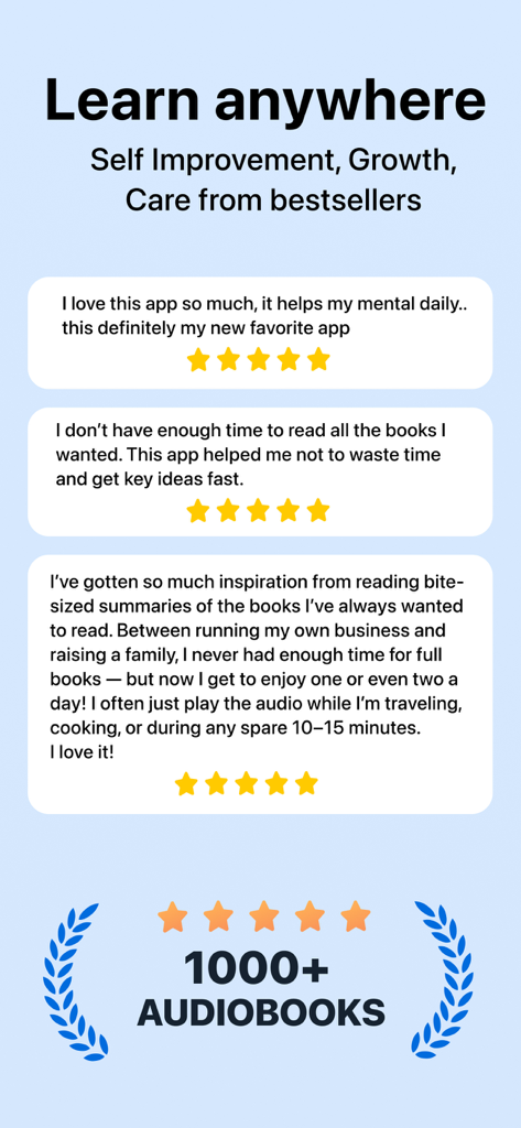 Reseñas de usuarios y calificaciones de cinco estrellas para la aplicación de audiolibros BookLand