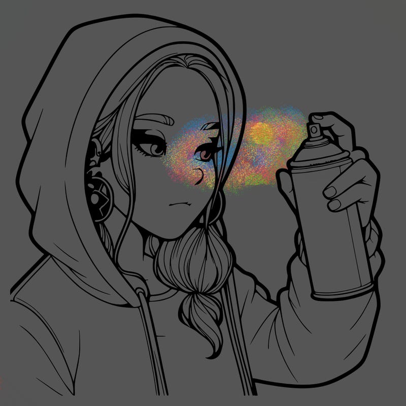 a realistic girl, spray painting