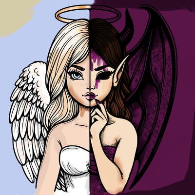 realistic angel half demon