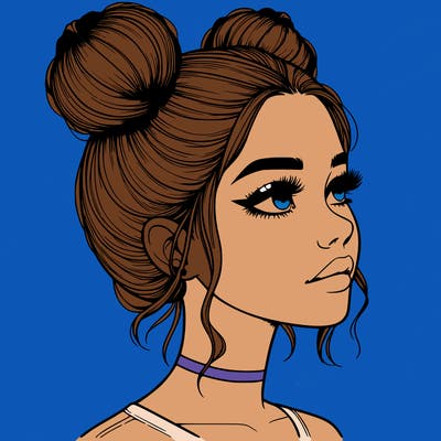 realistic girl with buns on the top of her head