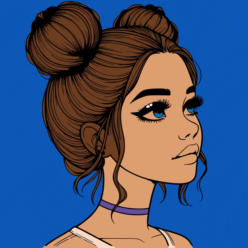 realistic girl with buns on the top of her head