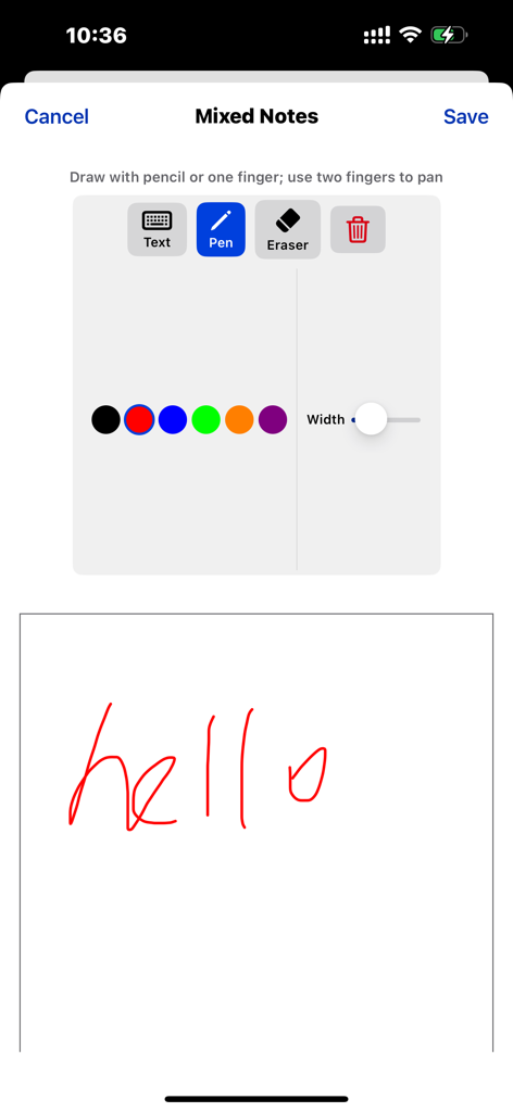 Mixed notes interface in the All AStar ALevel app showing handwriting tools and a drawing canvas