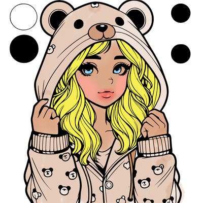 realistic girl in a animal pjs hoodie
