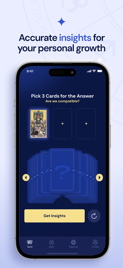 Respontika - Respontika app interface showing a tarot card reading feature for relationship compatibility questions