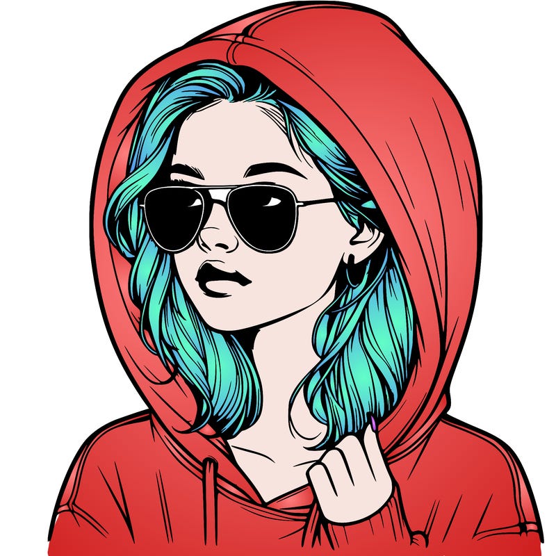 realistic teenage girl, wearing a hoodie and sunglasses