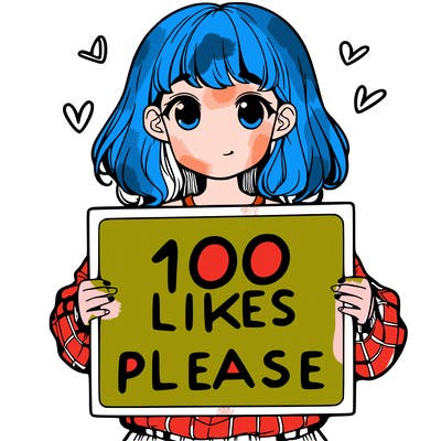 a girl holding a sign saying 100 likes please