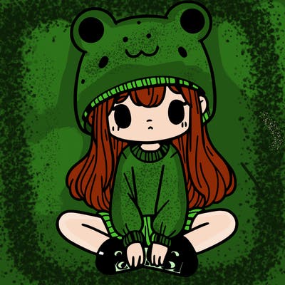 a girl wearing a frog hat and some frog socks
