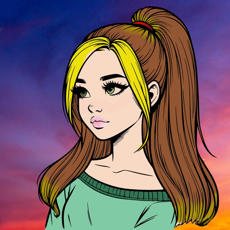 realistic girl with a high ponytail