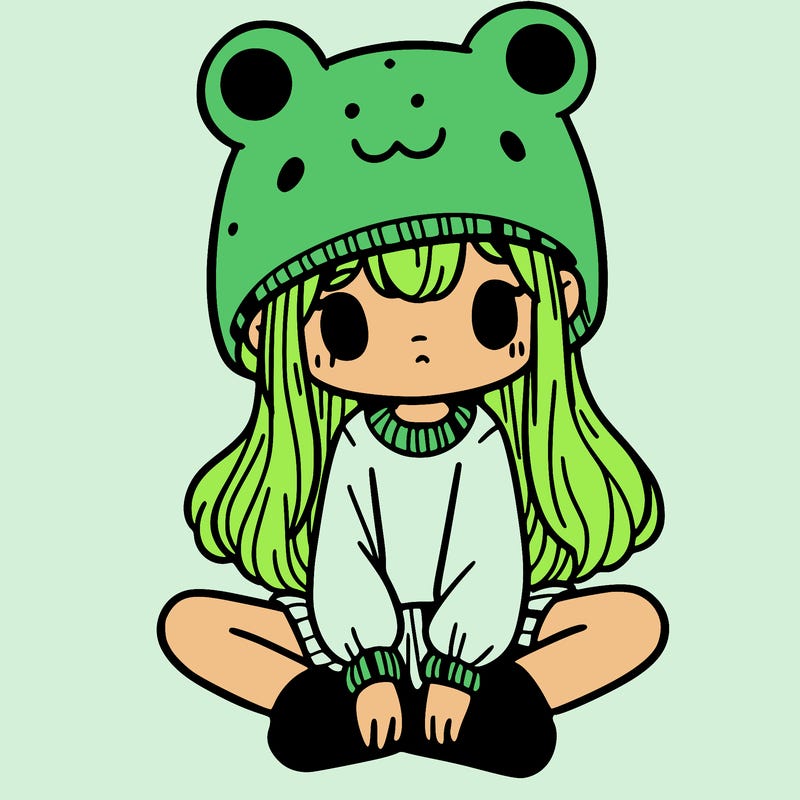 a girl wearing a frog hat and some frog socks
