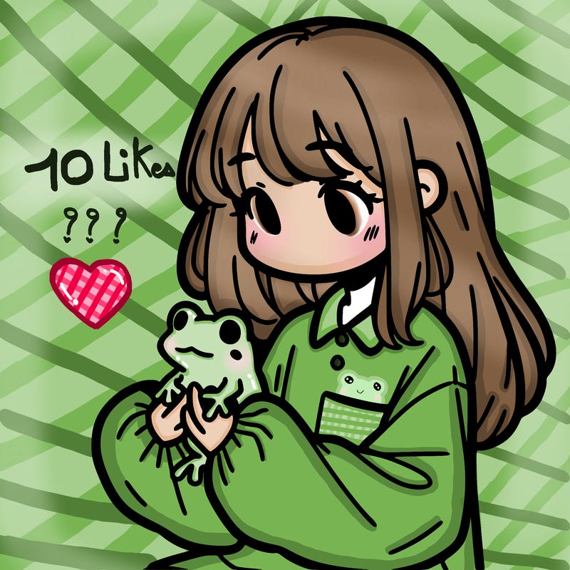girl with long hair and a oversized shirt. and she is holding a frog