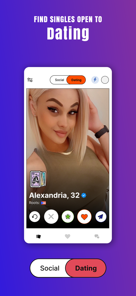 Tela de celular mostrando um perfil de relacionamento no Chispa com opções de modo social e de relacionamento