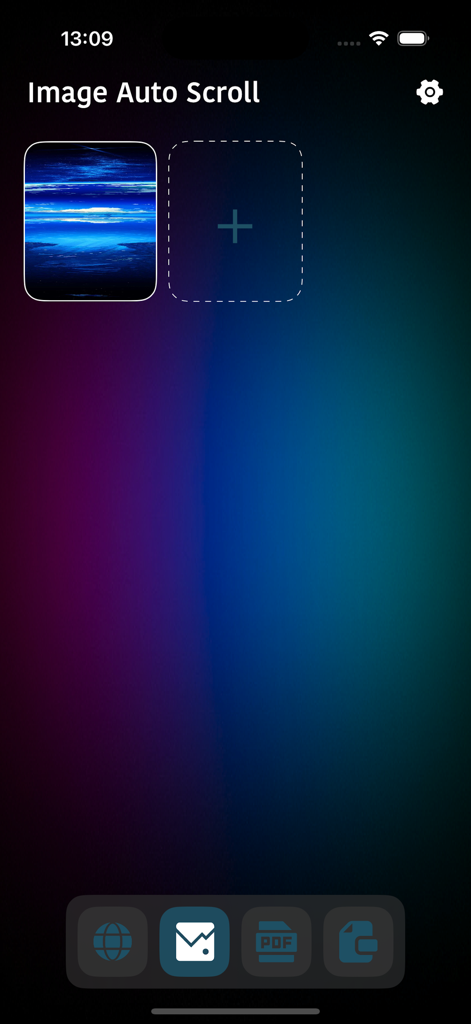Auto Clicker - Auto Click Pro - Screenshot der Image Auto Scroll-Oberfläche in Auto Clicker Pro mit einer Bildergalerie und Navigationssymbolen für Web, Bilder und PDFs.