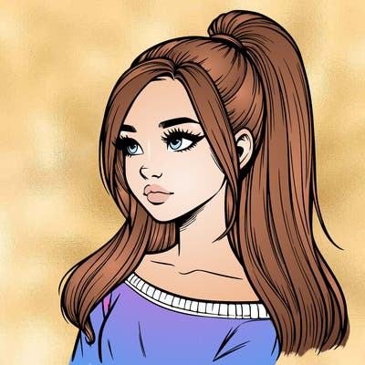 realistic girl with a high ponytail