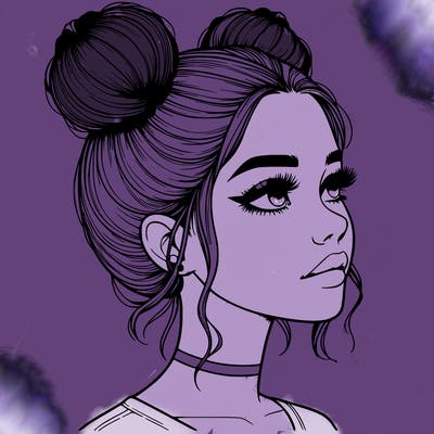 realistic girl with buns on the top of her head