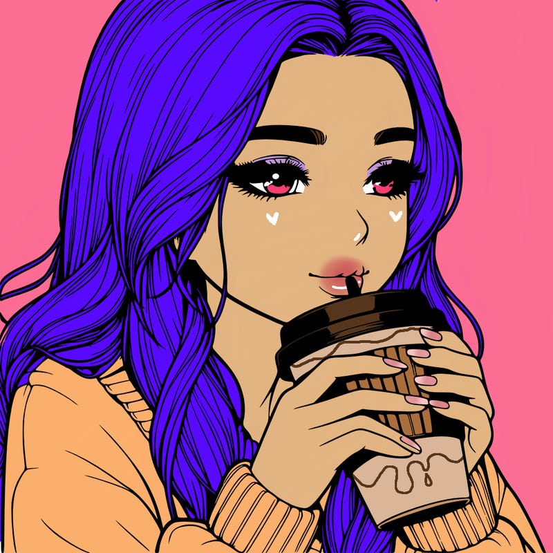 realistic girl drinking coffee