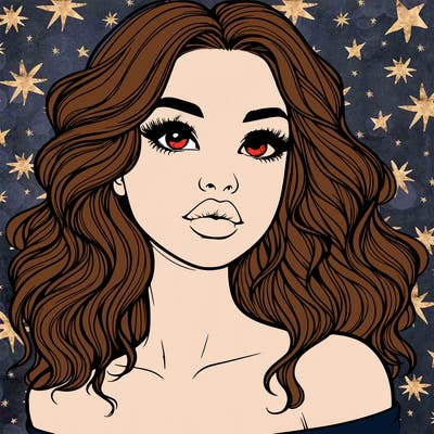 realistic girl with wavy hair and lips