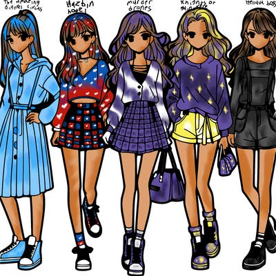 teen manga girls group of 5