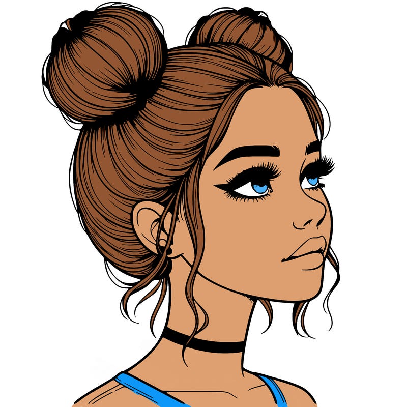 realistic girl with buns on the top of her head