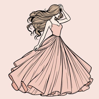 realistic woman with dress flowing in the wind