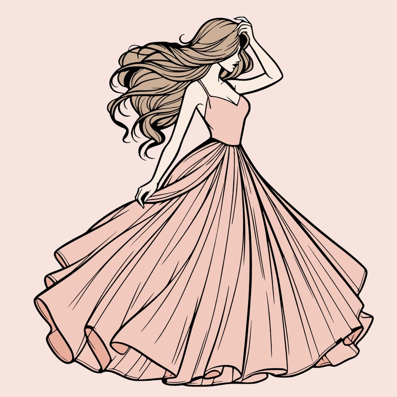 realistic woman with dress flowing in the wind