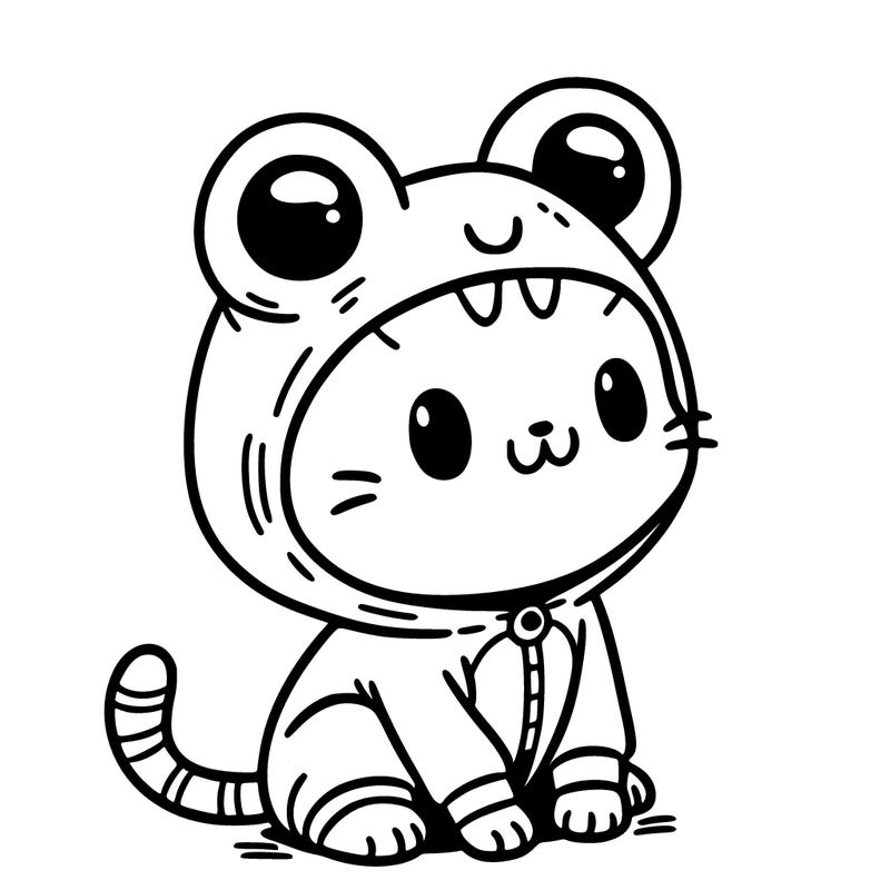 cat with a frog suit