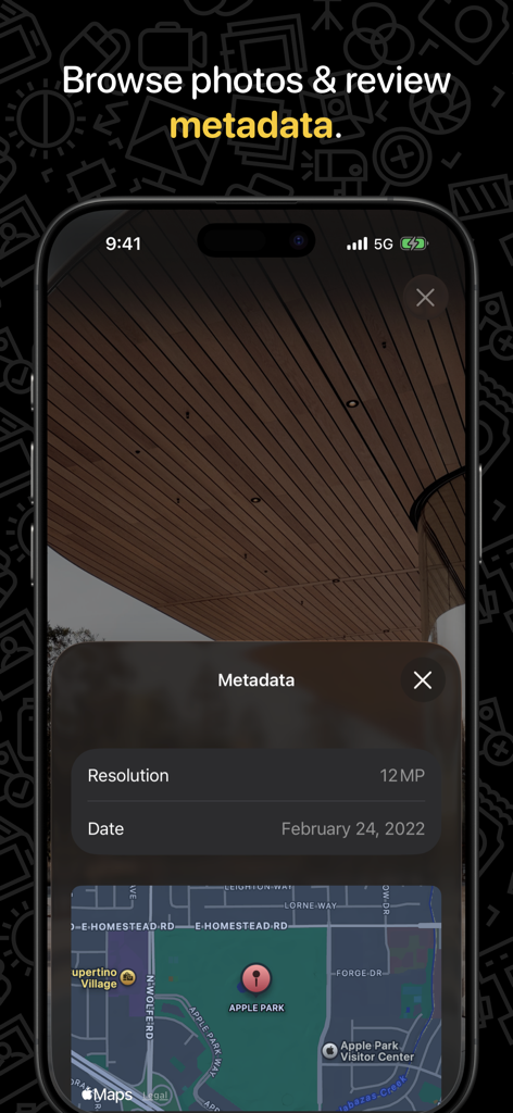 Hydra 2 › AI Camera: RAW + HDR - Interfaz de la aplicación Hydra 2 mostrando metadatos de la foto, incluida la resolución, la fecha y la ubicación GPS en un mapa.